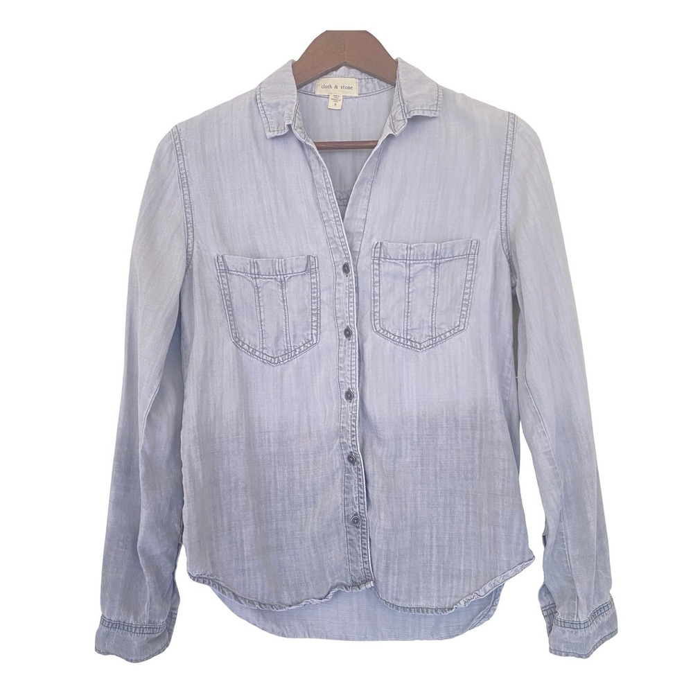 Cloth & Stone Ombre Tencel Lyocell Button Down Shirt Womens Small Gray
